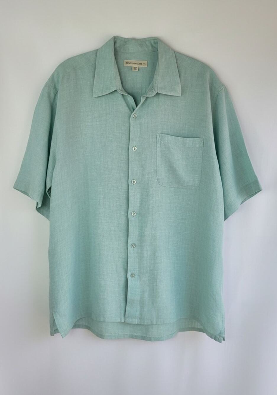 PRONTO UOMO 100% Linen Button Down Short Sleeve Shirt Men's XL Light Aqua Green